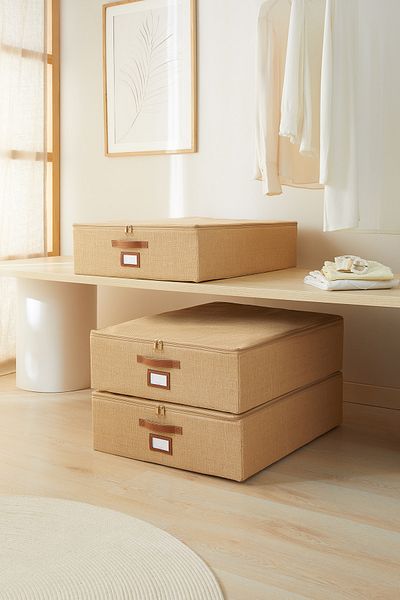 Ocean Home Textile 3 τεμάχια ιουτέ Βάση κάτω από βαλίτσα Organizer Κουτί στήριξης 55x70x18