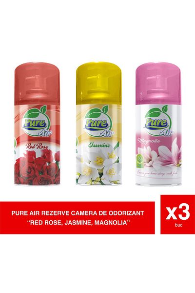 pure air PureAir Room Air Freshener 210ml – Set of 3 Fragrances: Red Rose, Jasmine, Magnolia