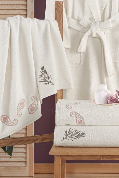 MARİBOR Chal - Embroidered Family Bamboo Bathrobe Series - 6 Pieces