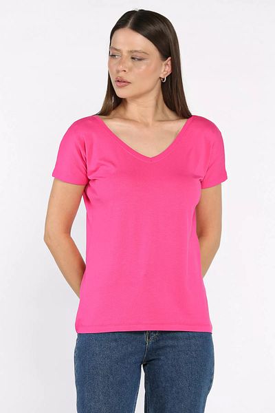 GÜLSELİ Tricou de damă cu decolteu în V fucsia față spate