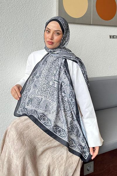lamelif Retro Pattern Soft Shawl Black