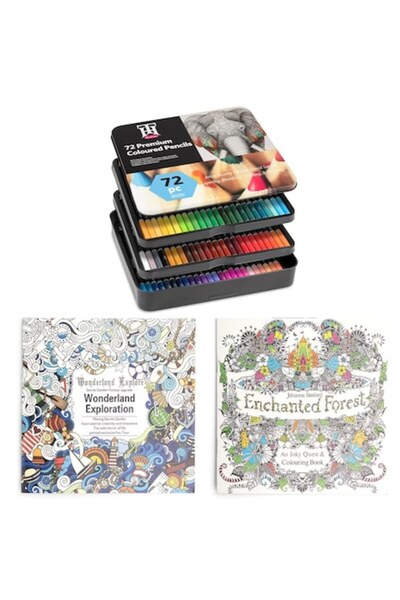 OEM Σετ 72 χρωματιστών μολυβιών για σχέδιο και 2 τετράδια ζωγραφικής, μεταλλική θήκη για χρώματα