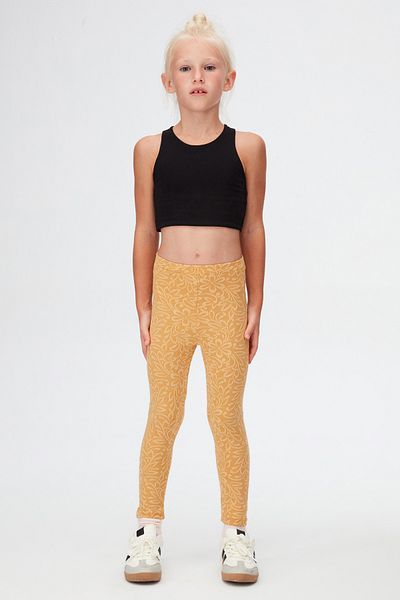 LOVETTI Mustard Leaf Pattern Jacquard Girl's Full Length Leggings