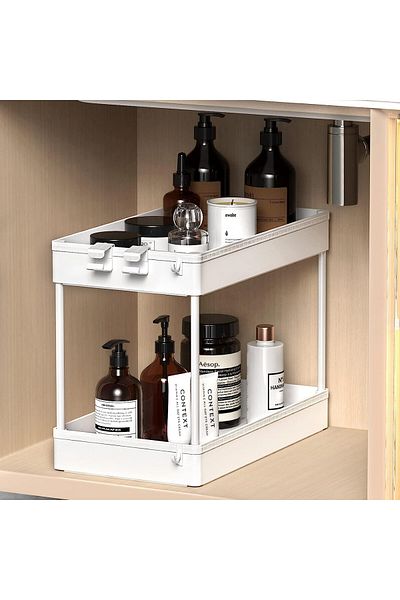 SPACEKEEPER storage unit, 2 tiers, white, plastic, 40 x 22 x 31 cm
