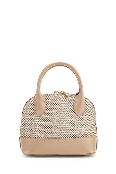Kukura Straw Detailed Faux Leather Women's Crossbody Bag Matilda Mink
