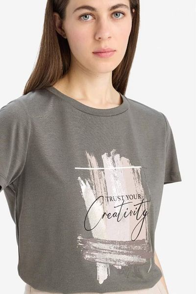 DeFacto T-Shirt Dark Khaki Relax Fit Crew Neck Printed Short Sleeve