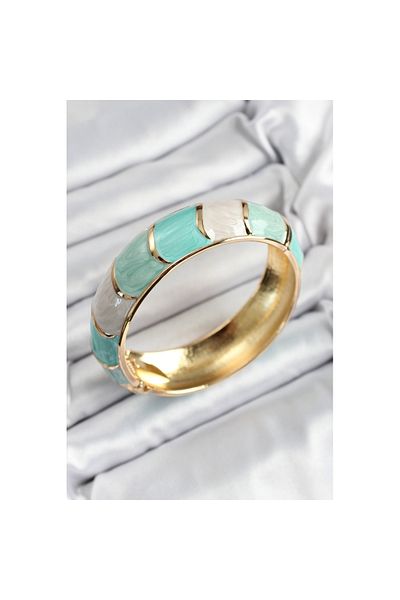 Skygo Mineli Brass Green Color Motif Patterned Women's Handcuffs - Tj-Bb7194
