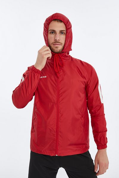 ASM SPOR Darıng Men's Red Waterproof Raincoat - Lightweight, Zippered, Hooded Windbreaker