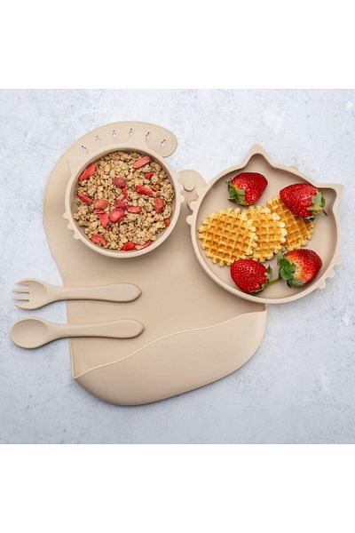 APPEKIDS Set 5 piese diversificare din silicon, AppeKids Kitty Bubble Beige