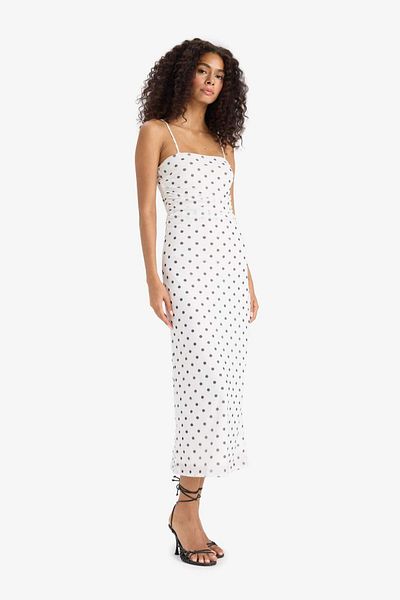 DeFacto Bodycon Bodycon Μίντι φόρεμα με τετράγωνο γιακά πουά με λουράκι F9258ax25sm