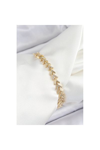 Skygo Brass Row Arrow Model Zircon Stone Gold Color Vip Series Women's Bracelet - Tj-Bb7209