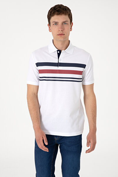 U.S. Polo Assn. Tricou alb cu gât polo pentru bărbați 50306817-VR013