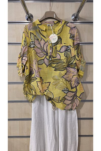 Park Moda Cămașă italiană cu model de frunze colorate cu 3 nasturi