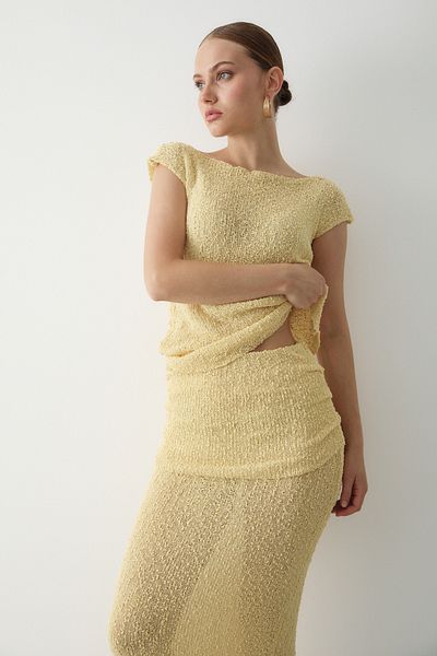 Laluvia Yellow Draped Double Suit - 7257