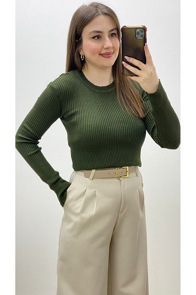 MaziButik Crew Neck Knitwear Sweater Khaki Khaki