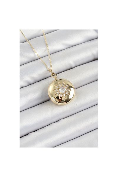 Skygo 316L Steel Chain Openable Locket Model Zircon Stone Gold Color Women's Necklace - Tj-Bko10240