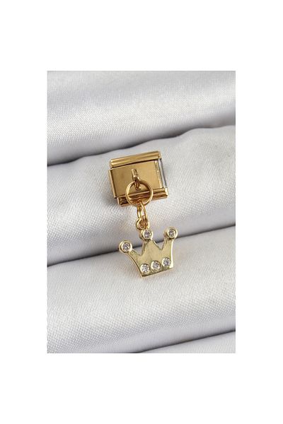 Skygo 316L Steel Dangle Zircon Stone Queen Crown Model Gold Color Nomination Charm - Tj-Bc1397