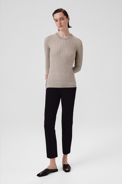 Triko Mısırlı Gri Yeşil Yakası Taş İşlemeli Kadın Kazak