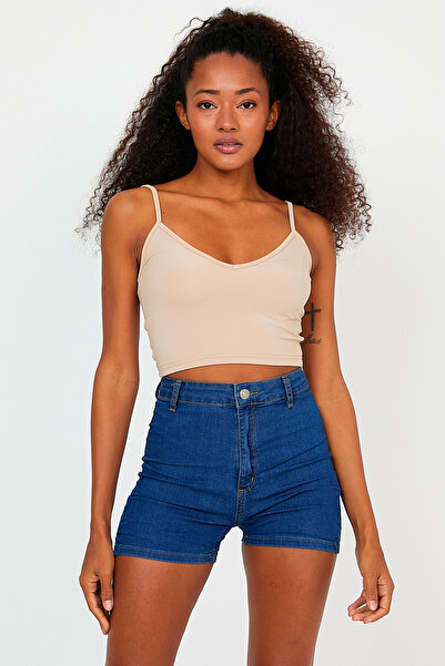 The Base Women's Advantageous 5-Piece Scuba Fabric Front Back V-Neck Crop Top with Rope Strap