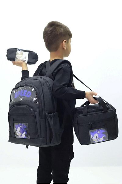 GENÇ 3-Piece Back School Bag Sonic Theme Thermus Storage Place Ortapedic Pen Holder Benleme Bag Train Product