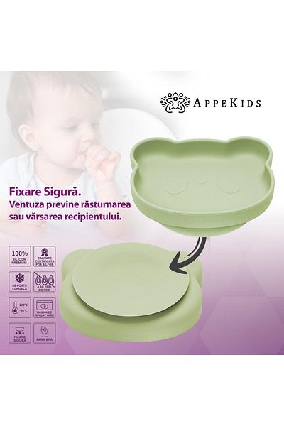 APPEKIDS Set 5 piese diversificare din silicon, AppeKids Panda Raw Green