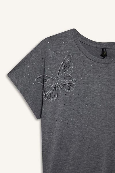 DeFacto Crew Neck Stone Printed Short Sleeve T-Shirt E9333Ax25Sm
