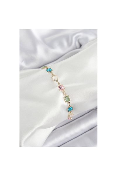 Skygo Brass Gold Color Mixed Color Square Zircon Stone Women's Bracelet - Tj-Bb7047