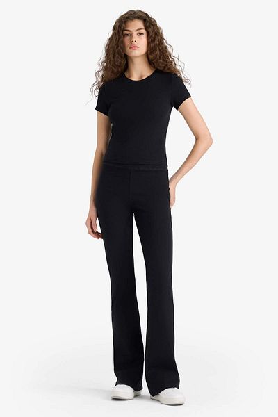 DeFacto Fitted 2-Piece Rib Set Short Sleeve T-Shirt Flared Leggings F5586Ax25Sm