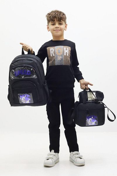 GENÇ 3-Piece Back School Bag Sonic Theme Thermus Storage Place Ortapedic Pen Holder Benleme Bag Train Product