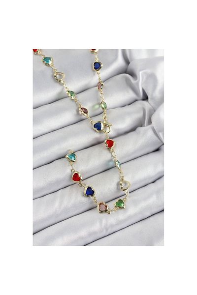 Skygo Brass Gold Color Mixed Color Zircon Stone Heart Y Women Necklace - Tj-Bko10303