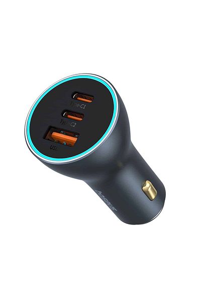 Baseus Golden Contactor Pro Car Charger, 65w, 1xusb, 2xusb-c, Gan, Gray