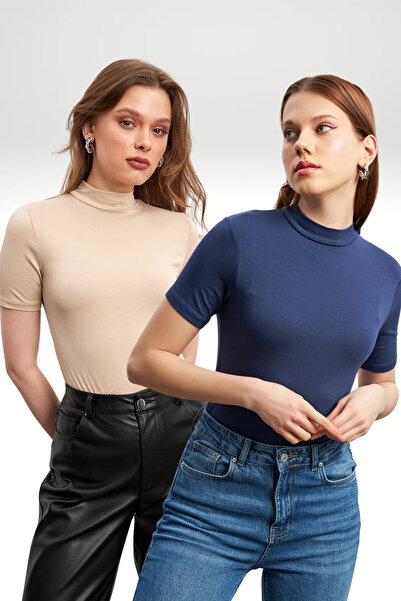 Ladima Γυναικεία κοντομάνικη μπλούζα 2 Pack Navy Blue Cream