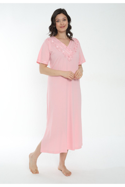 MİSS LOLİTA Women's 100% Cotton Short Sleeve Midi Length Nightdress 543
