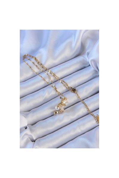Skygo 316L Steel Chain Gold Color Zircon Stone Butterfly Enamel Moon Necklace - Tj-Bko9093