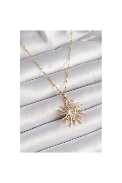 Skygo 316L Steel Gold Color Chain Colorful Zircon Stone Pearlescent Moon Processing Detail Women's Necklace - Tj-Bko9630