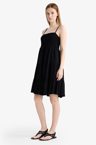 DeFacto Cool Square Neck Crinkle Fabric Strap Mini Dress F7225Ax25Sm