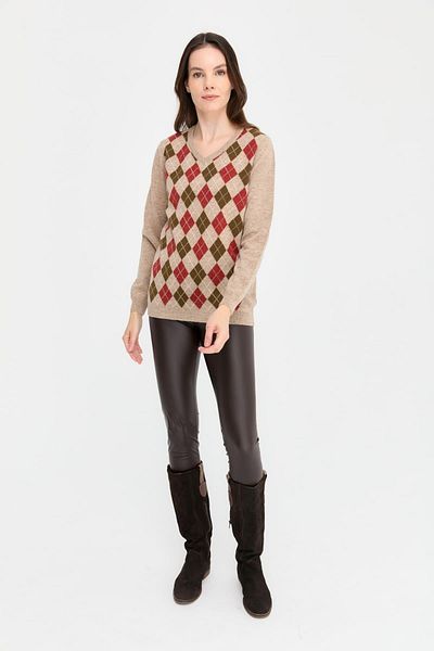 Desen Women's V-Neck Baklava Wool Sweater