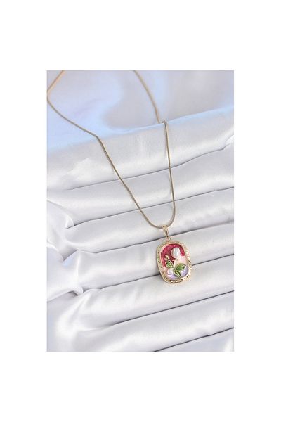 Skygo 316L Steel Gold Color Chain Mix Color Pearl Flower Embroidered Portrait Model Women's Necklace - Tj-Bko10154