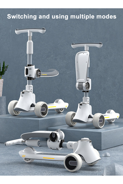 Ma Baby 3 IN 1 Kick Scooter Can Sit And Ride Led Light Flashing Wheel, Adjustable Height