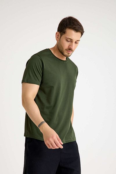 Kretas Χακί T-shirt Basic Ανδρικό κανονικό βαμβακερό μπλουζάκι με κοντό μανίκι