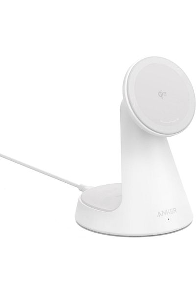 Anker Încărcător wireless MagGo Stand Qi2 360 15W, pentru iPhone 16/15/14/13/12, alb