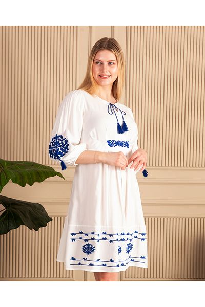EL jadida Women's Embroidered Plus Size Viscose Dress White Saks