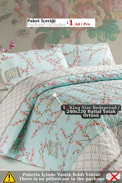 Eponj Home Battal Oversized Quilted Bedspread Multi-Purpose Birdcage Turquoise