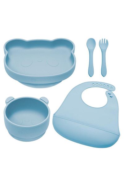 APPEKIDS Set 5 piese diversificare din silicon, AppeKids Panda Aqua Blue