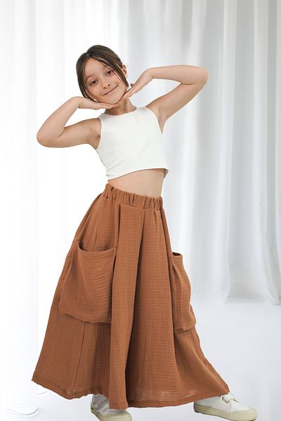Catz Kids Girl's Cali Brown Muslin Trouser Skirt