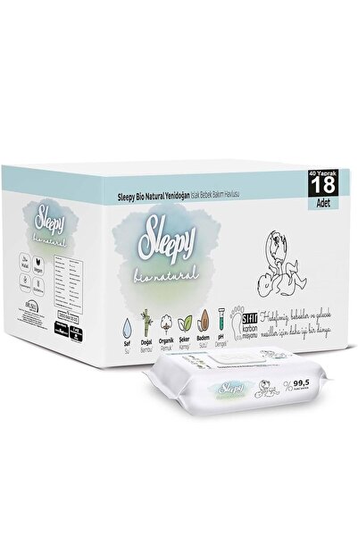 Sleepy مناديل مبللة بيو ناتشورال 40 منديل لحديثي الولادة (مجموعة من 18) بغطاء...