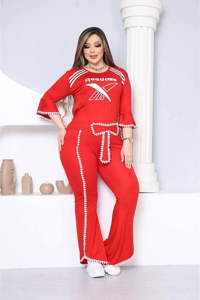 Kaptins Women's Tracksuit Set & Top-Bottom Set with Bow Detail