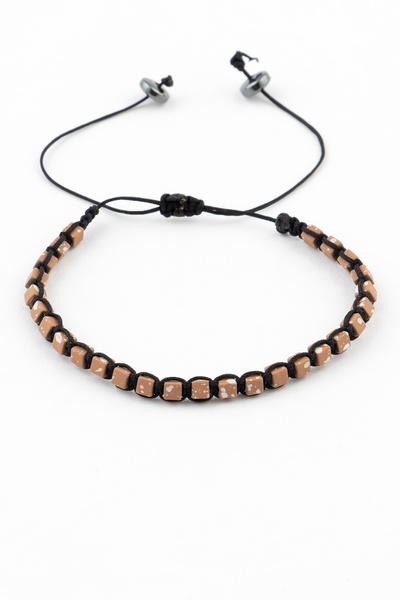 Sortie Aksesuar Natural Stone Macrame Braided Hematite Height Adjustable Brac...