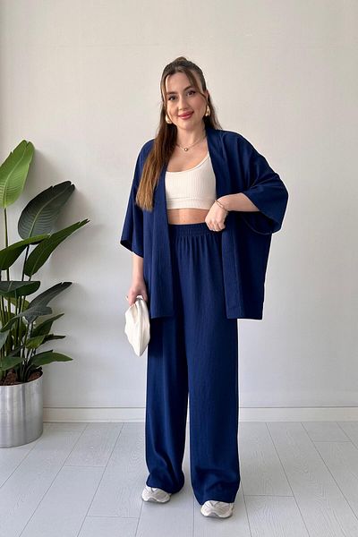 MaziButik Seersucker Double Suit Navy Blue