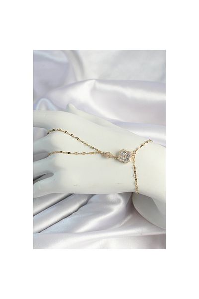 Skygo 316L Steel Gold Color Chain Clover Figured Zircon Stone Şahmeran - Tj-Sn652